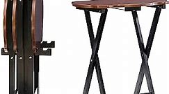 Serpentine Modern Storage Tray Table, Black with Hazelnut Top, Set of 4