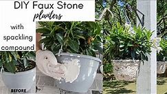 DIY faux stone planters with spackling paste or joint compound!