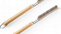 2 Pcs Pizza Oven Brush with Scraper Copper Wire Pizza Stone Cleaning Brush 21 Inch Pizza Stone Brush with Wooden Handle Outdoor Pizza Oven Accessories Pizza Oven Cleaning Tools