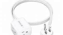 TROND Short Flat Extension Cord 1.5 ft - Right Angled Flat Plug Power Strip, 16 AWG Power Cord Extension Indoor, 3 Prong Extension Cord with Multiple 3 Outlets for Home Office Cruise Travel, White