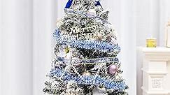 3FT Artificial Christmas Tree Decorations - Christmas 36 Inch Mini Table Top Tree, Xmas Desk Small Tree with 30 LED Warm Lights, Hanging Ornaments for Home Decor Indoor Office Holiday Tabletop Party