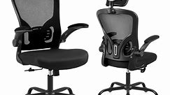 Flysky Ergonomic Office Chair(300 lbs 27.6"D x27.6"W x 49"H), Adjustable Height Breathable Mesh Desk Chair with Headrest, Lumbar Support and Flip-up Arms, Black