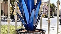 Decor Haven & Co. Fall Decor | Outdoor Garden Decor | Garden Sculptures & Statues | Fake Plants for Patio, Yard and Indoor Gifts for Mom | Handmade Blue Agave Home Decor | (24" Blue)
