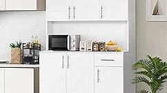 Kitchen Pantry Cabinet, 71” Pantry Storage Cabinet, Large Freestanding Tall Kitchen Hutch Storage Cabinet with 6 Doors and Drawer for Kitchen Dining Room, White