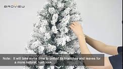 7.5 ft Snow Flocked Christmas Tree, Pre-Decorated Artificial Christmas Trees Unlit with Berries, 1446 Branch Tips, Metal Foldable Stand, Holiday Decoration