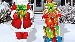 Christmas Yard Signs Stakes Outdoor Decorations - 2PCS Large Christmas Lawn Decorations Signs - African American Black Santa Claus Elf for Holiday Christmas Decorations