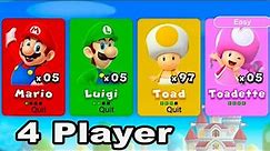 New Super Mario Bros U Deluxe – 4 Players All Bosses Co Op Walkthrough