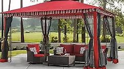 Joyside Patio Gazebo with Netting 12 ft. x 10 ft. Double Tier Roof gazebos for patios (Red)
