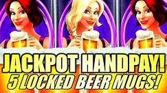 ★JACKPOT HANDPAY!★ WOW! 5 LOCKED BEER MUG WILDS! HEIDI & HANNAHS BIER HAUS Slot Machine (L&W)