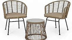 Christopher Knight Home Randy Outdoor Chat Set, Beige + Light Brown + Black + Silver
