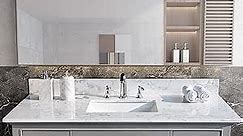 49 x 22 inch Vanity Top Engineered Stone Bathroom Vanity Sink Top Double Rectangle Under-mount Ceramic Sink with 3 Faucet Holes and 1 Backsplash