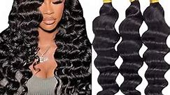 Loose Wave Bundles Human Hair - Brazilian Virgin Hair Loose Deep Wave Bundles Human Hair Bundles Weave Hair Human Bundles Natural Black Color (10 12 14)