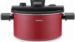 TONLEA 4 Quart Aluminum Pressure Cooker, Pressure Canner with One-hand Operating Glass Lid, 2-3 KPa Pressure Cooker Safer for Canning, Pressure Cookder Easy to Clean(Red, MPC-22-Red)