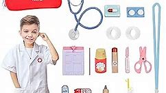 Realistic Wooden Doctor Kit for Kids, Toddlers, Including Stethoscope, Role-Playing Costume, Storage Bag, and Nurse Kits, for Boys, Girls(5-12)