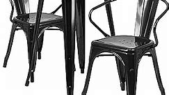 Offex 24" Round Black Metal Indoor-Outdoor Table Set with 2 Arm Chairs