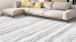 Area Rug Living Room Rugs - 9x12 Washable Boho Farmhouse Bohemian Neutral Large Rug Moroccan Geometric Soft No Slip Indoor Thin Floor Carpet for Bedroom Under Dining Table Home Office - Grey