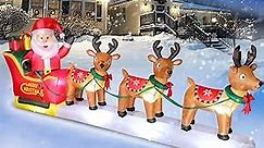 12 FT Christmas Inflatables Outdoor Decorations Santa Claus on Sleigh, Blow Up 3 Reindeers Pulling Santa's Sleigh with Gift Boxes, Built in LED Lights for Christmas Party Decor, Yard, Garden Lawn