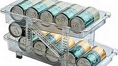 SUNERIC Soda Can Dispenser Organizer For Refrigerator - Adjustable Coke Drink Beverage Can Storage Holders For Fridge Pantry, Automatic Rolling Up To 11 Cans (Transparent)
