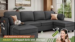 Hasuit 113'' Sectional Sofa with Storage Seats, U Shaped Convertible Sofa Couch with Large Reversible Chaise, Comfy Chenille Sofa with USB Port, Modular Sectional Sofa Couches for Living Room, Beige