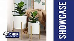 LuxenHome Set: Elegant White Planters with Gold Stands - Chic Indoor Plant Pots!