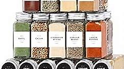 Glass Spice Jars with Label and Organizer - Minimalist Collection - Clear Empty 4 oz Spice Jars with Labels, Spice Seasoning Containers Jars with Labels, Small Spice Bottles Jars Set with Shaker Lids