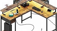 L Shaped Computer Desk with LED Lights & Power Outlets, Reversible Gaming Desk with Monitor Stand, Sturdy L Shaped Desk with Drawers Home Office Corner Desk with CPU Stand, Easy Assembly, Rustic Brown