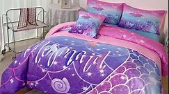 RYNGHIPY Mermaid Comforter Set 6Pcs, Kids Gilrs Bed in a Bag Queen Size, Mermaid Tail Print Teens Girls Bedding Set, Rainbow Bedding Collections