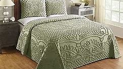 Better Trends Chenille Bedspreads Set Full/Double Size, Trevor Collection Medallion Design in Sage - Lightweight bedspreads, 100% Cotton Tufted Cotton Bedspreads