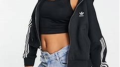 adidas Originals adicolor tonal three stripe zip up hoodie in black | ASOS