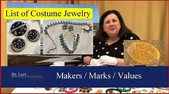List of Costume Jewelry Marks, Designers and Values by Dr. Lori