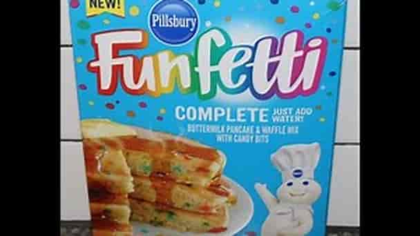 Making Pancakes from Pillsbury Funfetti Complete Buttermilk Pancake Mix with Candy Bits
