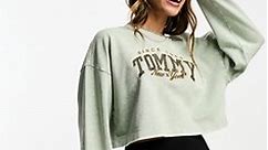 Tommy Jeans relaxed luxe varsity logo crewneck sweatshirt in grey | ASOS