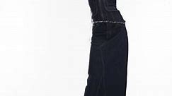 Topshop raw denim column skirt in indigo | ASOS