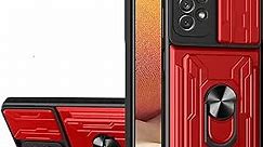 CCSmall Case for Samsung Galaxy A32 4G (Not 5G) with Card Holder, Heavy Duty Protection Phone Case with Magnetic Ring Kickstand Slide Camera Cover for Samsung Galaxy A32 4G LJK Red