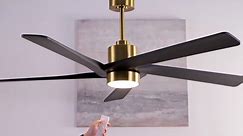 MLiAN 54 in. DC Indoor Ceiling Fan with LED Lights and Remote Control, 5 Reversible Carved Wood Blades, Black WBCF-BS05-BK