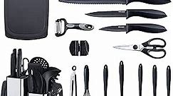 RAXCO Kitchen Utensils Set for Cooking-7 Cooking Utensils,6 Knife set Black,5 Utensil Sets,utensilios de cocina(18-in-1)