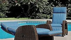 Grand patio Outdoor Recliners Set of 2 Patio Recliner Chair, All-Weather Wicker Lay Flat Reclining Patio Chairs, Flip-up Side Table, Recliner Chair, Peacock Blue