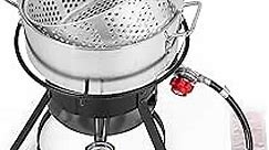 11 Qt. Fish Fryer Pot and Basket, 58,000 BTU Aluminum Propane Outdoor Deep Fryer Pot with Basket and 5 Inches Thermometer for Frying Fish, French Fries