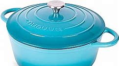 Cast Iron Dutch Oven with Lid – Non-Stick Ovenproof Enamelled Casserole Pot, Oven Safe up to 500° F – Sturdy Dutch Oven Cookware – Blue, 6.4-Quart, 28cm – by Nuovva