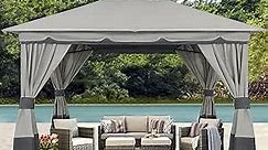 ABCCANOPY 10'x12' Outdoor Gazebo, Double Roof Patio Gazebo with Shade Curtains, Light Gray