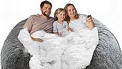 Bean Bag Chair Cover(Cover Only,No Filler),Big Round Soft Fluffy PV Velvet Washable Bean Bag Lazy Sofa Bed Cover for Adults,Living Room Bedroom Furniture Outside Cover,6ft Dark Grey.