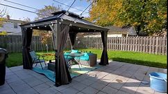 PURPLE LEAF 10' X 14' Gazebo with Metal Roof Patio Gazebo with Light for Outdoor Lawn and Garden Hardtop Grey