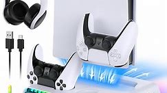 Prociv Charging Stand with Cooling Fan Only for PS5 Slim Console, Dual Controller Charger Station with 9 RGB Lights & Headset Hook & 3-Level Silent Fan, Cooler Accessories for PS5 Slim Digital/Disc