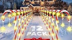 Christmas Decorations Outside: 12 Pack Candy Cane Solar Christmas Lights Outdoor Waterproof, Christmas Lights Outdoor with Remote Control & 8 Flashing Modes for Outside Yard Christmas Decorations