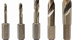 5-Piece M35 Cobalt Stubby Drill Bit Set for Stainless Steel & Hard Metals, with 1/4" Hex Shank for Quick Chucks & Impact Drivers, SAE Sizes 3/32"-1/8"-3/16"-1/4"-5/16" in Storage Case