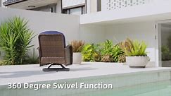 Pizzello Patio Conversation Sets Seating for 2 Patio Chairs 1 Patio Table, Brown Rattan Blue Cushion