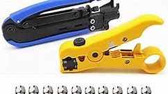 Coaxial Compression Tool Coax Cable Crimper Kit Adjustable rg6 rg59 rg11 75-5 75-7 Coaxial Cable Stripper with 10pcs F Compression Connectors - Blue