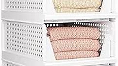5 Pack Folding Closet Organizers Storage Box, Stackable Storage Bins, Plastic Drawer Basket Closet Storage for Wardrobe Cupboard Kitchen Bathroom Office White-5L