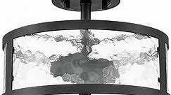 Farmhouse Semi Flush Mount Ceiling Light Black Light Fixtures Ceiling Mount 2-Light with Hammered Glass for Bedroom Kitchen Bathroom Entryway Proch