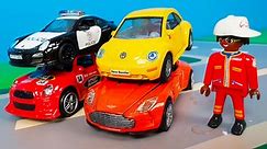 Video Toy cars Trucks and police cars save the city. Toys for children Car